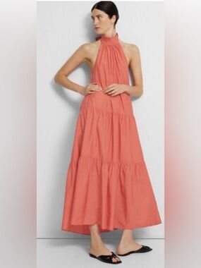 Theory Coral Halter Tiered Dress